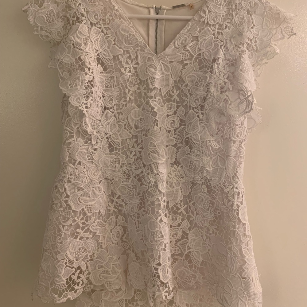 COPY - Elie Tahari white lace zip up blouse